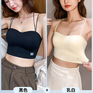 多情貓美背內(nèi)衣女士聚攏抹胸背心無痕無鋼圈防走光吊帶文胸罩2025新款 黑色+乳白 M 【32/34AB、80-105斤】厚1.8cm