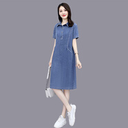 楚馨2025新款夏季女裝時(shí)尚氣質(zhì)休閑小個(gè)子牛仔連衣裙夏天a字襯衫裙子 牛仔藍(lán) S (85-110斤)