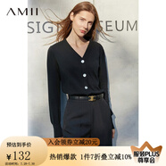 AMII極簡洋氣V領(lǐng)針織開衫春秋新款全棉長袖上衣女短裝毛衣針織外套 黑色 150/76A/XS