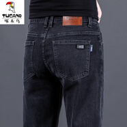 啄木鳥(niǎo)牛仔褲男秋冬季加絨加厚寬松直筒褲男士中年商務(wù)休閑高端冬裝長(cháng)褲 黑色 L -30/(110-120斤)