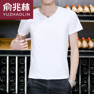 俞兆林莫代爾V領(lǐng)短袖t恤男加肥加大休閑百搭舒適打底衫中老年人老頭汗衫 短V領(lǐng)白 2XL
