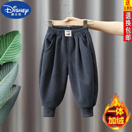 迪士尼（DISNEY）23款男童加絨褲子一體絨秋冬款外穿寶寶寬松長(zhǎng)褲小童休閑褲衛(wèi)褲潮 灰色【天鵝標(biāo)】冬季加絨一體絨 90碼【建議身高85厘米穿】
