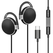 力族 Type-C耳機(jī)掛耳式扁口有線耳麥適用于華為OPPO小米vivo 黑色Type-c接口（帶麥克風(fēng)）