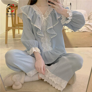 睡衣女春秋宮廷風(fēng)套裝女2021新款法式甜美花邊少女長(zhǎng)袖家居服兩件套日系休閑時(shí)尚清新舒適女式簡(jiǎn)約新品 淺藍(lán)色 均碼
