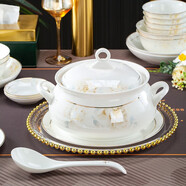 華君陶瓷碗家用簡(jiǎn)約創(chuàng  )意吃飯高腳碗面碗湯碗10個(gè)裝景德鎮餐具套裝組合 國色天香宮廷堡(不可明火)+大勺