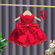 鸞雀翔一周歲女寶寶周歲生日禮服抓周服幼兒裙子兒童晚禮服女童公主紗裙 大紅色 110 建議身高106-115體重31-40斤