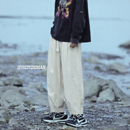 沂倫赫闊腿燈籠褲男夏季潮流日系cityboy寬松潮牌束腳直筒休閑褲子 199米色 L