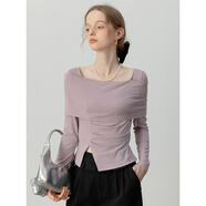 EGGKA純色一字領(lǐng)長(cháng)袖T恤親膚舒適內搭打底衫溫柔氣質(zhì)修身顯瘦上衣 藍色 M