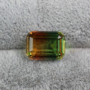 展緣長(cháng)方形彩虹碧璽漸變糖果色西瓜碧璽彩色寶石戒指戒面吊墜裸石 黃綠10X14mm