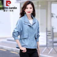 皮爾卡丹2025春秋新款海寧真皮皮衣女短款翻領(lǐng)修身顯瘦綿羊皮皮夾克外套 蘭色 3XL 【建議140-150斤】