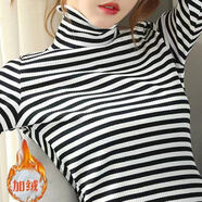 初徑(高品質(zhì)）高領(lǐng)條紋長(cháng)袖打底衫女秋冬新款韓版內搭修身t恤女上衣 黑白條紋（加絨保暖） XL 建議120-130斤