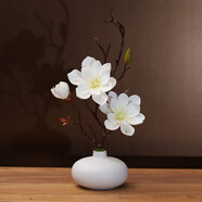 仿真玉蘭花套裝陶瓷花瓶桌面擺放花卉高檔逼真花藝客廳餐廳裝飾花 白花瓶+白色花套裝