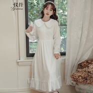 儀纖法式復(fù)古超仙網(wǎng)紗連衣裙女秋冬新款娃娃領(lǐng)少女夢(mèng)幻甜美中長裙3303 白色 S