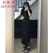 樂(lè)雅秀polo短袖t恤連衣裙女夏季抽繩修身顯瘦開(kāi)叉高個(gè)子休閑收腰包臀裙 圖片色 L 108-128斤
