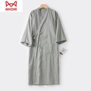 貓人（MiiOW）純棉睡袍長袍家居服連體睡衣浴袍古風大碼禪服寬松中國風漢服薄款 灰 XL（160-180斤）