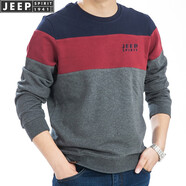 JEEP SPIRIT吉普休閑長袖t恤男士圓領(lǐng)純棉套頭衫拼色寬松男裝打底上衣5008 5008寶藍(lán) M