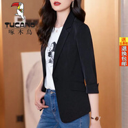 啄木鳥(niǎo)官方小西裝外套女2025春秋新款薄款七分袖修身休閑短款小個(gè)子西服 黑色七分袖 XL (建議120斤135斤)