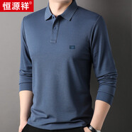 恒源祥長袖T恤男士翻領(lǐng)純色含桑蠶絲polo體恤上衣HJ148 中蘭 175/92A 