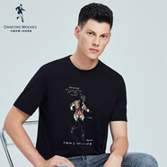 與狼共舞短袖t恤男時(shí)尚休閑經(jīng)典個(gè)性印花夏季圓領(lǐng)小短T體恤衫 001黑色-虎頭人標 170