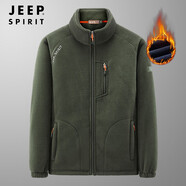 JEEP SPIRIT加絨外套男士冬季時尚百搭寬松大碼羊羔毛加絨加厚保暖外套抓絨衣 軍綠色DXC2799A XXXL