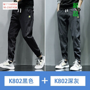 UYUK春秋季牛仔褲男寬松潮牌日系休閑長(zhǎng)褲子韓版潮流大碼彈力 黑色+深灰 M
