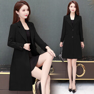 歐偲麥 風(fēng)衣女裝2024春秋新款修身氣質(zhì)中長(cháng)款休閑時(shí)尚外套 22N32016 黑色 L