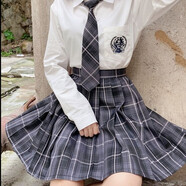 唐努烏（Tang Nu wu）【8件套】少女JK制服百褶格裙襯衫校服正半身學(xué)院風(fēng)短裙子女學(xué)生 煙灰格裙【套裝】 S 【75-90斤】