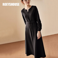 ROEYSHOUSE羅衣淑女連衣裙秋裝新款氣質(zhì)純色修身優(yōu)雅a擺長(zhǎng)裙子00780 黑色 S