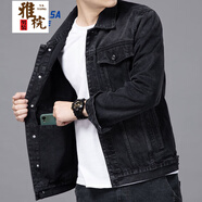 雅梡春秋新款刺繡牛仔外套男修身潮流男士牛仔夾克牛仔衣男學(xué)生外套衣 1705純色（多口袋） L（106-120斤）