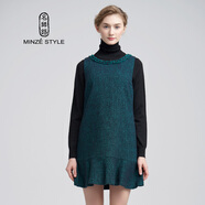 名師路品牌女裝冬裝優(yōu)雅減齡圓領(lǐng)毛呢無(wú)袖連衣裙女寬松荷葉邊背心裙 深綠色 L