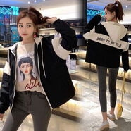 鳶諾工裝短外套女2025春秋裝新款潮韓版寬松學(xué)生原宿風(fēng)衣夾克棒球服 黑色 S