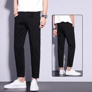 CHARLUOEL牛仔褲男修身小腳九分褲秋季2025新款男士直筒顯瘦彈力休閑褲子 303黑色九分 29