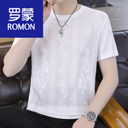 羅蒙（ROMON）t恤男短袖夏季感燙鉆冰絲圓領(lǐng)體恤含桑蠶絲夏天青年半袖上衣潮T 6905-純白 M