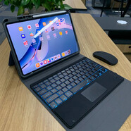 久宇 智能背光鍵盤(pán)適用華為Matepad Pro12.6英寸鍵盤(pán)2021平板電腦無(wú)線(xiàn)藍牙皮套鼠標保護套Pro支撐皮套 簡(jiǎn)約黑【七彩背光帶筆槽】金屬轉軸保護套 保護套+藍牙鍵盤(pán)+鼠標+觸控筆（白）