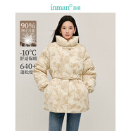 茵曼（INMAN）【商場(chǎng)同款】肌理感羽絨服2024冬季女裝新款暈染印花立領(lǐng)外套 田園杏 M