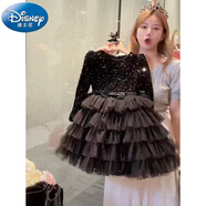 迪士尼女童高定禮服連衣裙【黑天鵝】23秋冬新款女寶寶洋氣蛋糕公主裙子 黑色禮服裙 不加絨現(xiàn)貨 100cm