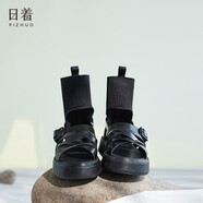 日著原創(chuàng)設(shè)計師女鞋夏季新款小眾高級感黑色厚底羅馬涼鞋 俠黑 腳寬腳胖建議拍大一碼 38
