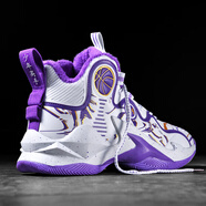 耐克喬丹毒液籃球鞋男秋冬款男童高幫曼巴實(shí)戰球鞋學(xué)生兒童加絨運動(dòng)鞋 白紫(加絨款) 45