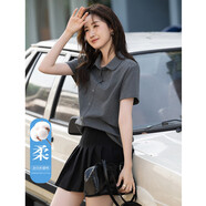 德瑪納【格雷系穿搭】夏輕齡甜美娃娃領(lǐng)休閑短袖舒適棉氨女式t恤
