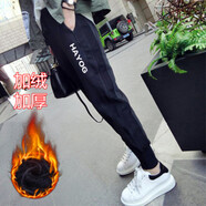 官武誠(chéng)女士冬天加絨加厚褲子女保暖外褲體閑庫(kù)運(yùn)動(dòng)褲女秋冬寬松顯瘦ins A02 黑色字母 S