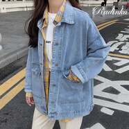 Radinka2025春秋新款牛仔外套女復(fù)古BF風(fēng)開衫夾克女韓版寬松學(xué)生外套YLM 復(fù)古藍(lán)  M