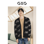 GXG男裝  城市回溯黑色馬海毛柔軟滿(mǎn)印毛衣針織衫外套秋季 花色 S