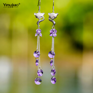 憶奴嬌狐貍的夏天925銀飾品水晶耳環(huán)女長款流蘇耳墜狐貍耳飾時尚個性 圖片色