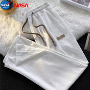 NASA MARVEL 美式復古燈芯絨休閑褲男春夏運動(dòng)褲子潮牌ins高街帥氣直筒束腳褲 A219白色（冰絲褲夏季） XL