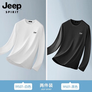 JEEP SPIRIT吉普男士長(zhǎng)袖T恤2025春秋季寬松內(nèi)搭純色打底衫男體恤潮男裝上衣 白色+黑色 L 推薦115-130斤