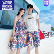 羅蒙（ROMON）三亞海邊蜜月度假旅游沙灘情侶夏裝一男一女套裝裙子短袖短褲衣服 6662# 女L