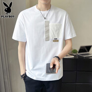 花花公子（PLAYBOY）短袖t恤男士圓領上衣服夏季新薄款潮牌休閑打底體恤衫男T 5529白色 XL