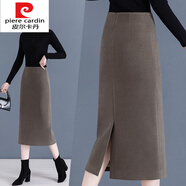 皮爾卡丹（pierre cardin）針織秋冬季半身裙女加厚毛呢裙子2025新款秋款中長(cháng)款高個(gè)子直筒冬 卡其色 【過(guò)膝長(cháng)裙】 2XL 30
