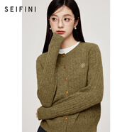 詩凡黎（'SEIFINI）詩凡黎老錢風絞花澳洲美麗諾全羊毛套頭針織打底衫25春毛衣開衫女 橄欖綠 開衫 S