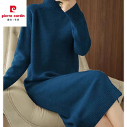 皮爾卡丹（pierre cardin）連衣裙女秋冬新款半高領(lǐng)針織中長款過膝寬松冬加厚毛衣內(nèi)搭打底裙 寶藍色 L